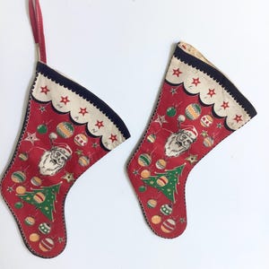 Fabulous Vintage Child’s Christmas Stockings Pair Dated 1961/Santa Graphics/Merry Christmas Stocking/Childs Christmas Stockings