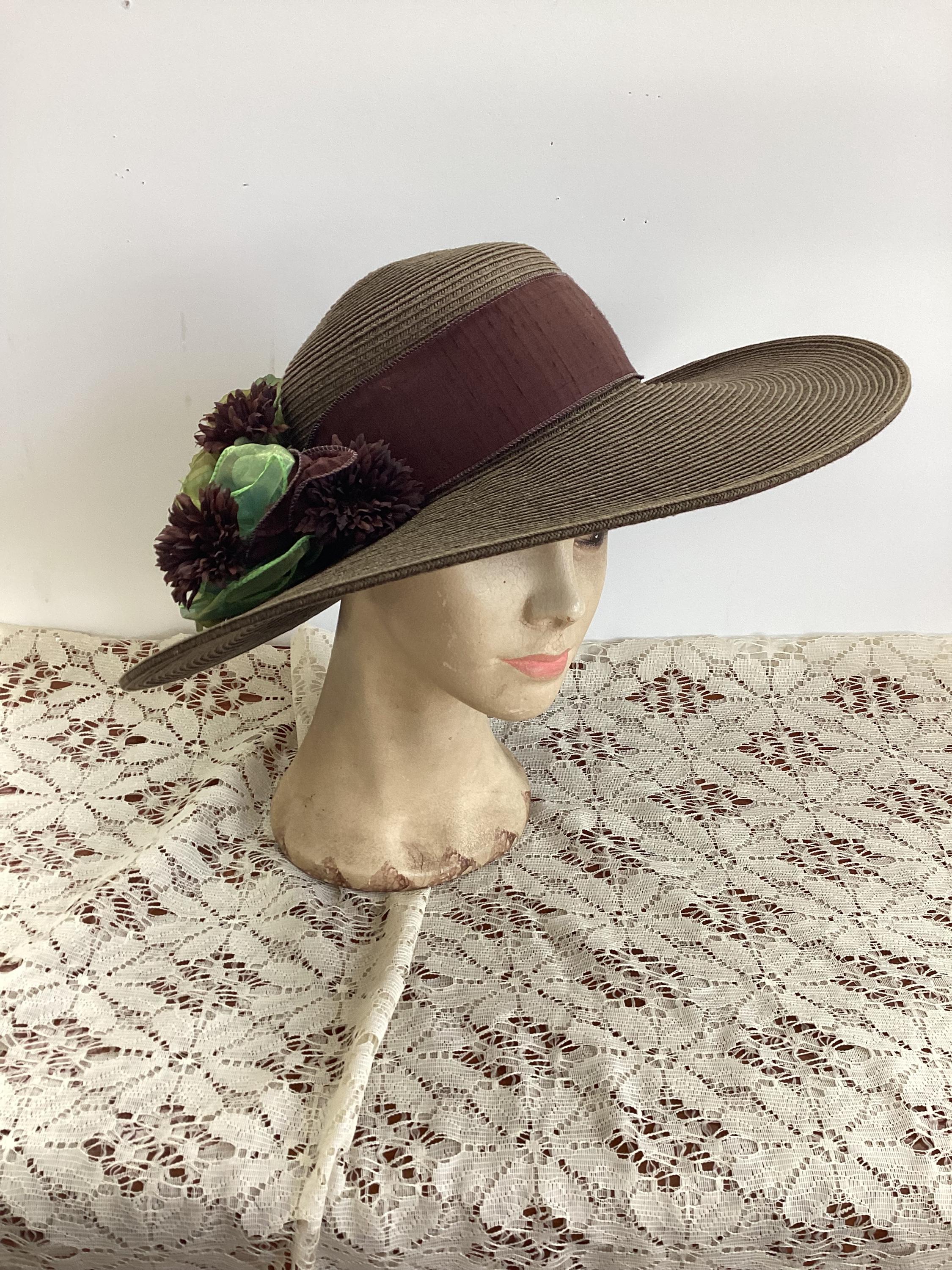 Floral vintage big hat women Vintage Floral Half Hat, Easter Bonnet, 1940s-50s Hat  main image 3