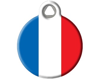 Flag of France, French Flag Personalized Pet ID Tag for Dogs and Cats with Customized Identification Information by Dog Tag Art