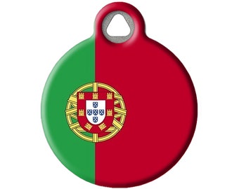 Flag of Portugal Portuguese Flag Personalized Pet ID Tag for Dogs and Cats, Silent Dog Tag with Custom Identification Info by Dog Tag Art