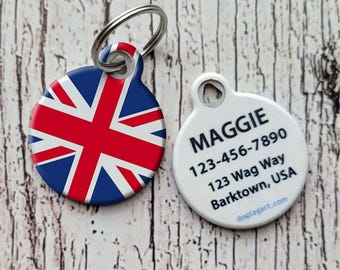 Custom Union Jack Dog Tag – Personalized UK Pet ID Tag, British Flag Name Tag for Dogs & Cats, United Kingdom Collar Tag