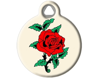 Rose Flower Tattoo Personalized Pet ID Tag by Dog Tag Art