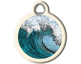 Surfing Wave Customized Pet ID Tag for Dogs and Cats by Dog Tag Art