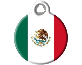 Flag of Mexico, Mexican Flag Personalized Pet ID Tag for Dogs and Cats with Customized Identification Information by Dog Tag Art