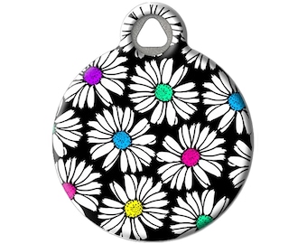 Colorful Daisies Personalized Pet ID Tag for Dogs and Cats by Dog Tag Art