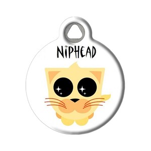 Nip Head Funny Personalized Pet ID Tag for Cats and Kittens with Customized Identification Information by Dog Tag Art