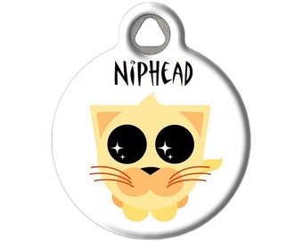 Nip Head Funny Personalized Pet ID Tag for Cats and Kittens with Customized Identification Information by Dog Tag Art