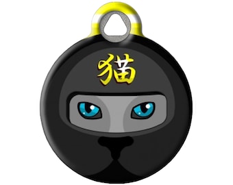 Black Ninja Mask Cat Personalized Pet ID Tag for Cats and Kittens by Dog Tag Art