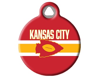 Kansas City Chiefs Football Fan Pet ID Tag for Dogs and Cats, Silent Polymer Dog Tag with Customized Identification Info by Dog Tag Art