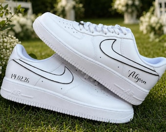 Zapatillas para el novio - Zapatos de boda para el novio / Zapatillas AF1 personalizadas para el novio / Zapatos de boda con nombre y fecha
