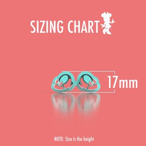 May include: A sizing chart with two teal-colored cookie cutters, each with a bow design. The height of the cookie cutters is 17mm. The text "SIZING CHART" is at the top, and the note "Size is the height" is at the bottom.
