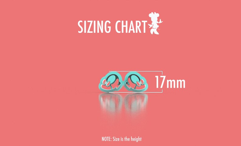 May include: A sizing chart with two teal-colored cookie cutters, each with a bow design. The height of the cookie cutters is 17mm. The text "SIZING CHART" is at the top, and the note "Size is the height" is at the bottom.