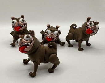 Funny Pug Keychain: Movable Head & Paws