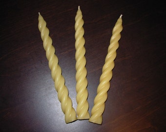 Pure Beeswax Spiral  Pair of  Candles Tapers 7.25 Inch