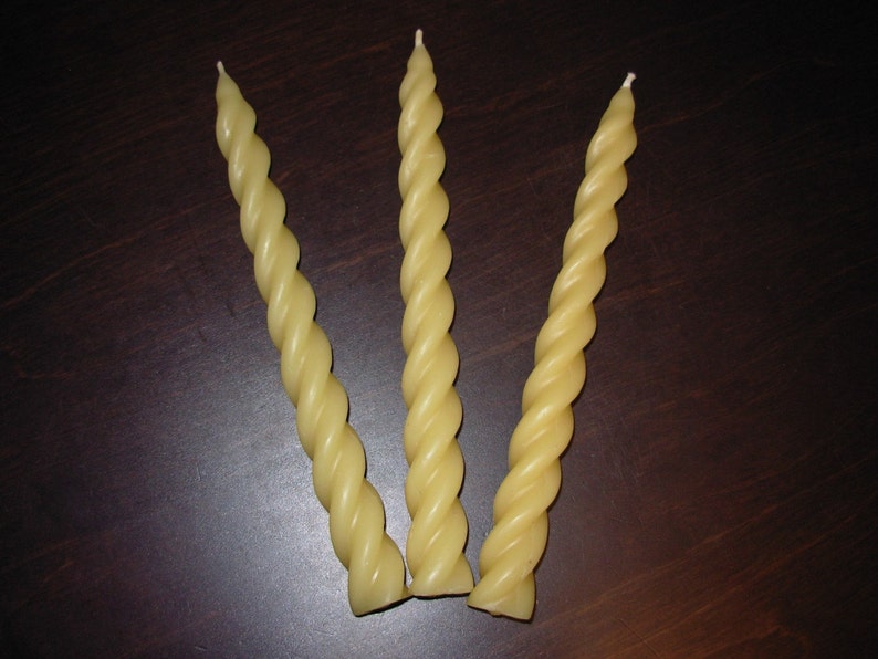 Pure Beeswax Spiral Pair of Candles Tapers 7.25 Inch image 1