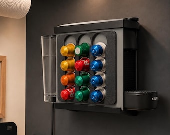 Suporte de parede para máquina de café Krups Nespresso Essenza Mini com porta-cápsulas incluso, ideal para autocaravanas, cozinhas e oficinas; fácil instalação, sem necessidade de furar.