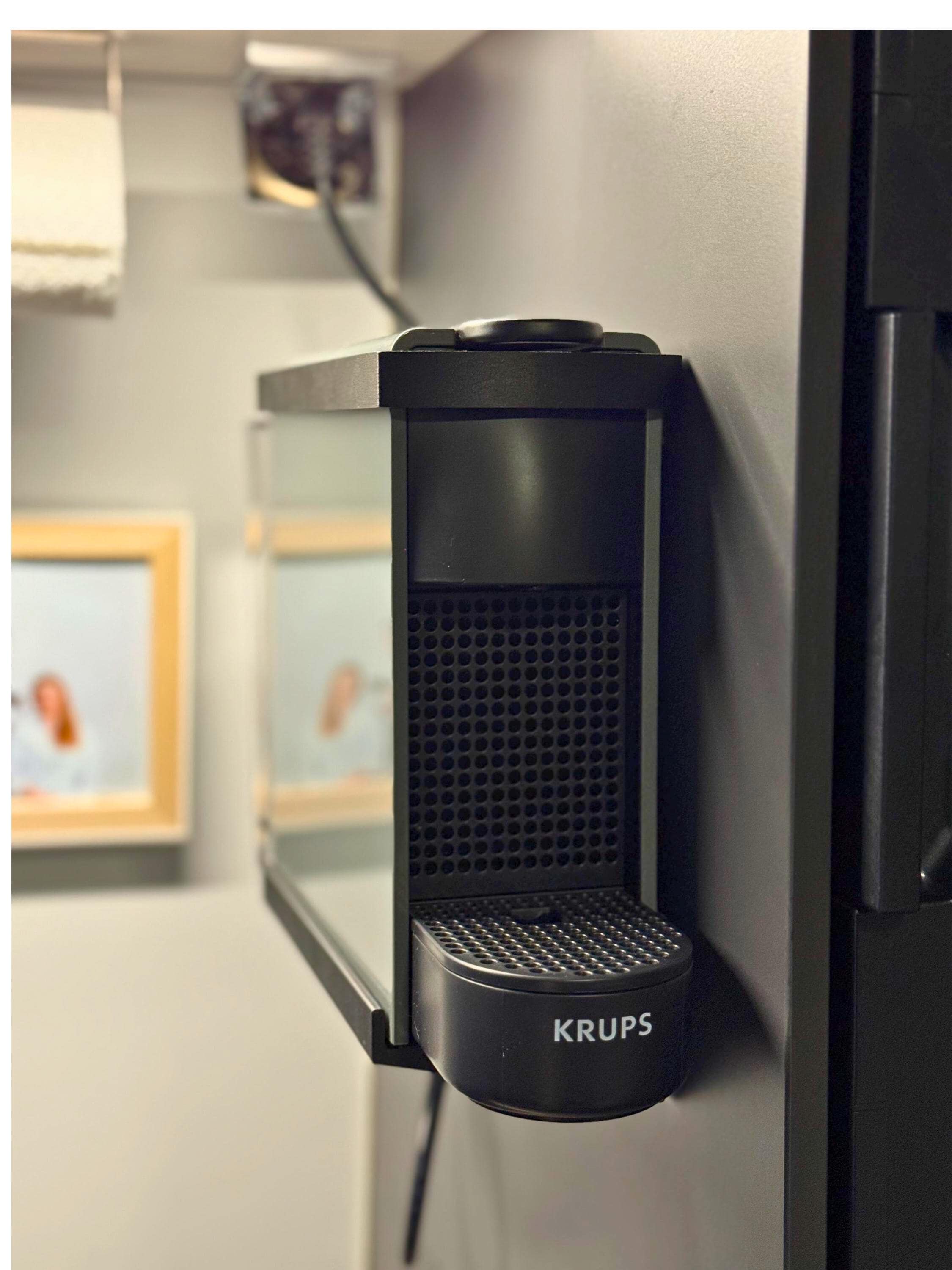Wall Mount for Krups Nespresso Essenza Mini Including Capsule Holder for Motorhomes, Kitchens, Workshops; Easy Installation, No Drilling Required