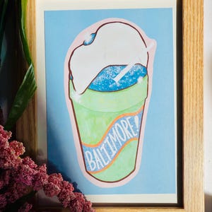 Baltimore Art Print | Food Themed | Snowball with Marshmallow | Dessert Wall Art, Home Decor, & Maryland Illustration | Physical Print