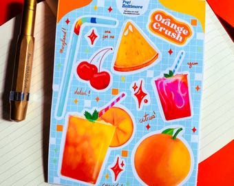Orange Crush Sticker Sheet | Stickers for Foodies| Baltimore Maryland Themed Gifts | Great for junk journals, stationary, and notebooks!