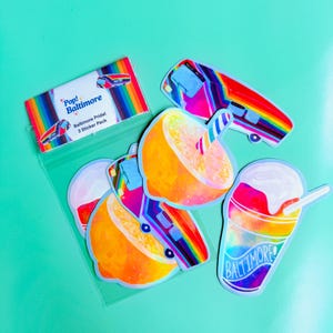 Lot d'autocollants tripple Baltimore Pride | bâtonnets de citron arc-en-ciel, bus Pride, snowcone | Parfait pour les journaux indésirables, la papeterie et les cadeaux !