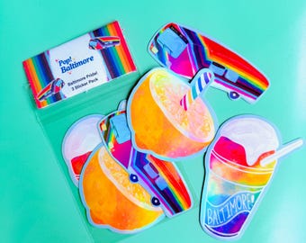 Baltimore Pride Tripple Aufkleber | Regenbogen Zitronen Stick, Pride Bus, Snowcone | Perfekt für Junk Journals, Schreibwaren & Geschenke!