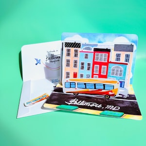 Tarjeta de felicitación emergente de Baltimore Rowhome / Charm City Rowhome / Regalo único para el hogar, la oficina, turistas y residentes / ¡Sobre personalizado incluido!