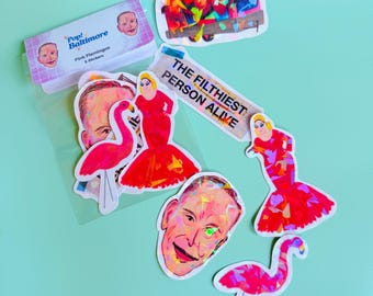Pink Flamingos Sticker Pack - insgesamt 5 | John Waters, Baltimore Wasserfestes Aufkleberset | Perfekt für Junk Journals, Schreibwaren & Geschenke!