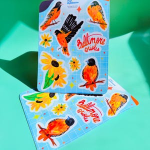 Hoja de calcomanías de los Baltimore Orioles / Regalos con temática de Maryland / ¡Ideal para diarios basura, artículos de papelería y cuadernos!