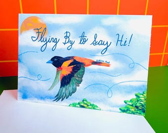 Baltimore Orioles Greeting Card | Flying By To Say Hi | Great for friends, Thank You, Thinking of You, Holidays, or Birthday