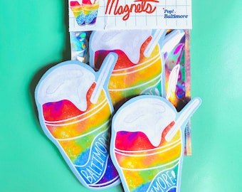 Baltimore Pride Schneeball Magnet Set |  Zwei Magnet Bündel | Ideal für Einfach weil, Danke, Denken an Sie, Urlaub oder Geburtstag