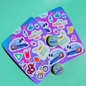 Hoja de calcomanías de Mr. Trash Wheel - 16 en total / Paquete de calcomanías y del Día de la Tierra / ¡Perfecta para diarios basura, artículos de papelería y regalos!