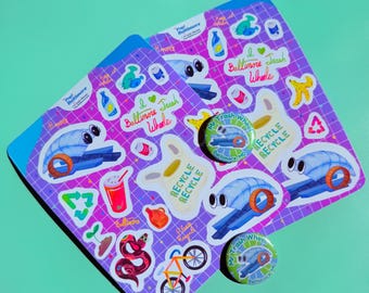 Mr Trash Wheel Sticker Sheet - 16 total | Sticker and Earth Day bundle | Perfect for junk journals, stationary, & gifts!