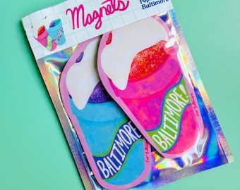 Baltimore Schneeball Magnet Set |  Drei Magnete | Ideal für Einfach weil, Danke, Denken an Sie, Urlaub oder Geburtstag