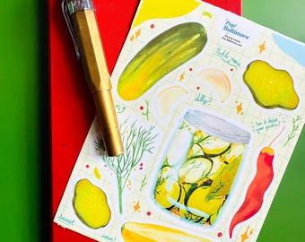 Pickle Lover Sticker Sheet | Stickers for Foodies| Maryland Themed Gifts | Great for junk journals, stationary, and notebooks!