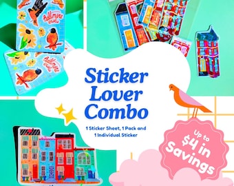 Sticker Lover Combo Bundle - 1 Sticker Sheet, 1 Sticker Pack, 1 Single Sticker