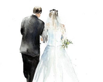 Custom Sketch Watercolor - Original Watercolor Painting - Wedding Bridal Painting