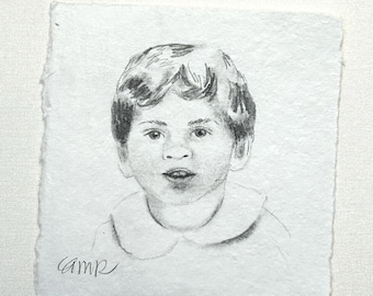 オリジナル 6x6 手描き鉛筆スケッチ肖像画（手漉き紙使用）