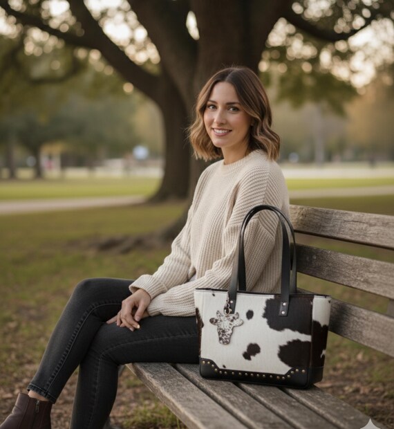 Cowhide Tote Bag Hair On Leather Crossbody Travel shoulder Christmas gift for her carryall