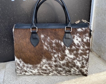 Cowhide Leather Shoulder Purse Western Style Travel Tote Handbag