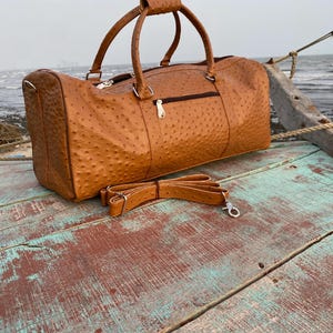 Leather Ostrich embossed  Duffel Bag – Vintage Style Travel, Weekend, Gym, Carry-On, Handmade Overnight Bag Gift for Him