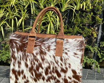 Bolso de mano de piel de vaca con pelo, bolso de hombro con llavero, regalo de Navidad para ella