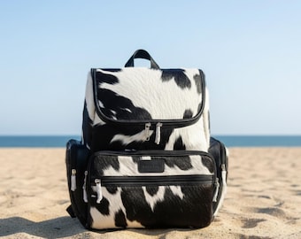 Cowhide Leather Backpack Western Rucksack Rustic Travel Tote Eco Friendly Gift