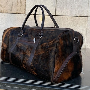 Rindsleder Seesack | Wochenendtasche mit Schuhtasche | Rustikale Weekender Overnight Reisetasche | Gestromtes Ponyfell Geschenk