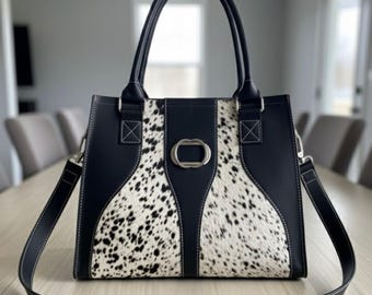 Bolso de viaje de piel de vaca hecho a mano – Bolso de hombro, regalo para ella