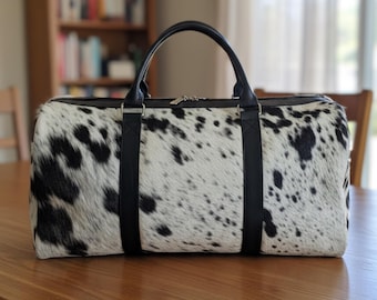 Cowhide Leather Duffel Weekender Travel Tote Overnight Gym Bag Gift for Men Women
