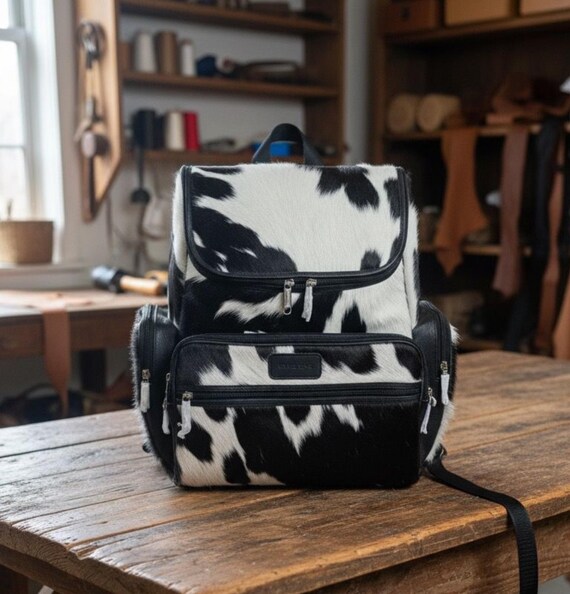 Cowhide Backpack Rucksack  Christmas Gift for Mom Hair-On Leather Carry-On Travel Bag Gym rollon