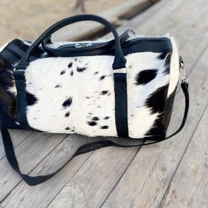 Hair-On Cowhide Leather Duffel Bag: Handcrafted Weekender Travel Gym Bag