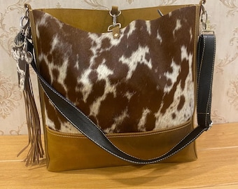 Cowhide Crossbody Tote Bag: Hair-On Leather Travel Carryall western gift for her