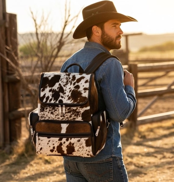 black leather rustic backpack Handmade Cowhide Leather Backpack, Rustic Travel Rucksack, Chic Weekend  Bag, Thoughtful Gift for Mom