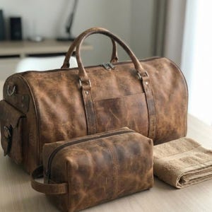 Leather Duffel Bag Handmade Full-Grain Finish Carry-On Luggage mens roll on travel hand bag